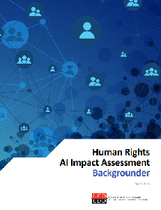 Image of the cover of publication titled  Human Rights AI Impact Assessment Backgrounder