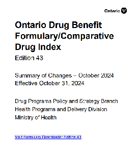 Image de la couverture de la publication intitul&eacute;e   Ontario drug benefit formulary/comparative drug index Edition 43, Effective October 31, 2024
