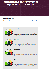 Image de la couverture de la publication intitul&eacute;e Performance report for Darlington Nuclear 2023  Third Quarter
