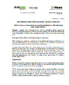 Image of the cover of publication titled  Ontario Power Generation ... quarter financial results 2023 Third Quarter