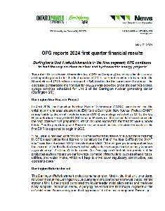 Image de la couverture de la publication intitul&eacute;e Ontario Power Generation ... quarter financial results 2024 First Quarter



