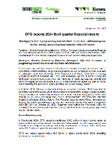 Image of the cover of publication titled  Ontario Power Generation ... quarter financial results 2024 Third Quarter