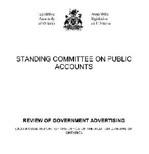 Image of the cover of publication titled Review of government advertising (2023 Annual Report of the Office of the Auditor General of Ontario)