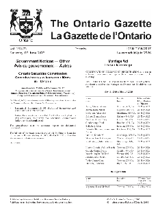 Image of the cover of publication titled The Ontario gazette. Volume 159 Issue 23 | June 6 2026