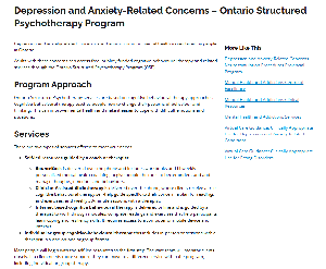Image of the cover of publication titled Depression and Anxiety-Related Concerns &ndash; Neurostimulation Procedures Provincial Program
