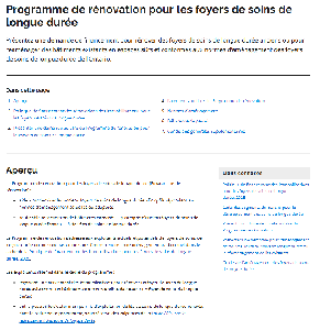 Image de la couverture de la publication intitul&eacute;e  Programme de r&eacute;novation pour les foyers de soins de longue dur&eacute;e.

