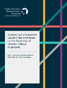 Image of the cover of publication titled Examining the Impact of Government Incentives on the Decisions of Ontario College Applicants