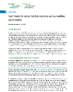 Image of the cover of publication titled Comment la s&eacute;curit&eacute; des vaccins est surveill&eacute;e en Ontario
