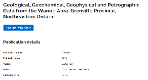 Image de la couverture de la publication intitul&eacute;e   Geological, Geochemical, Geophysical and Petrographic Data from the Wanup Area, Grenville Province, Northeastern Ontario