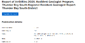 Image de la couverture de la publication intitul&eacute;e  Report of Activities 2025, Resident Geologist Program, Thunder Bay North Regional Resident Geologist Report: Thunder Bay North District.