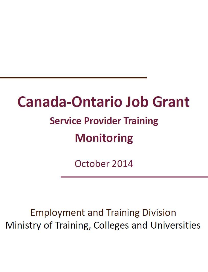 CanadaOntario Job Grant Monitoring Publications Ontario