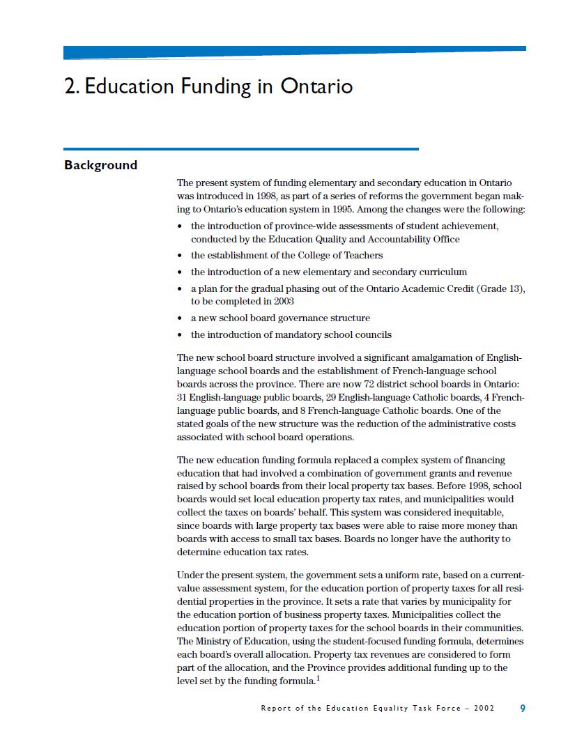 Education Funding in Ontario Publications Ontario