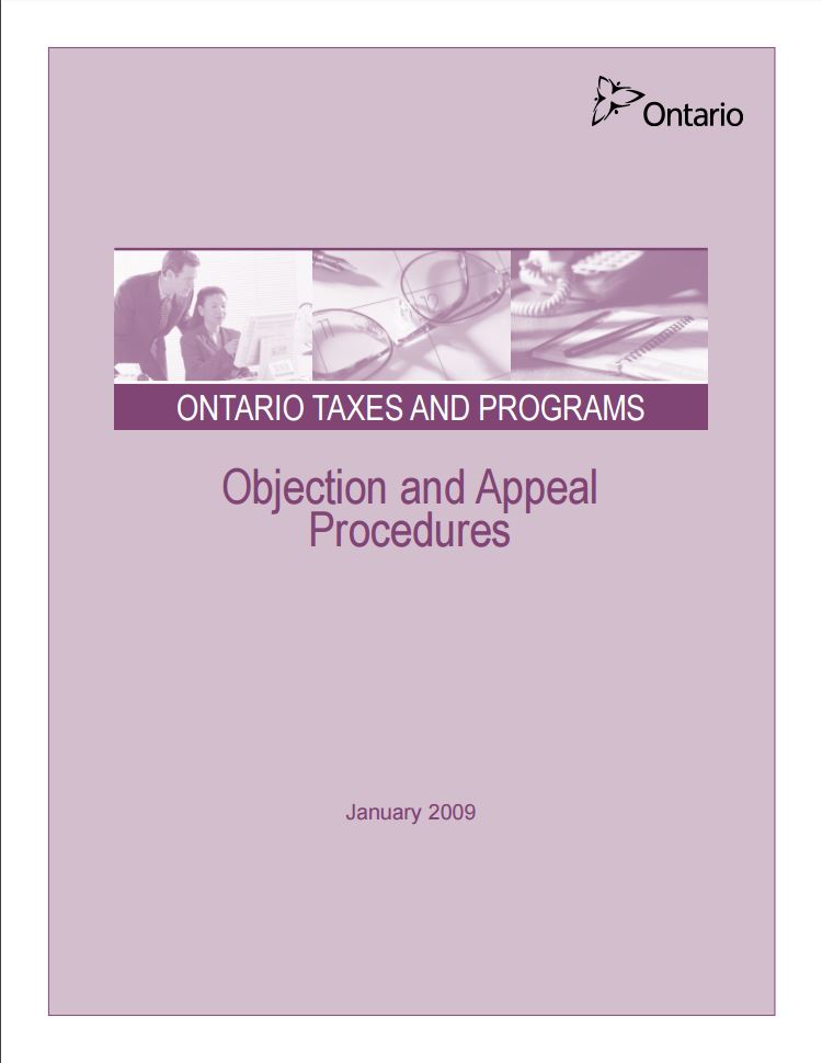 Ontario Taxes and Programs Objection an Publications Ontario