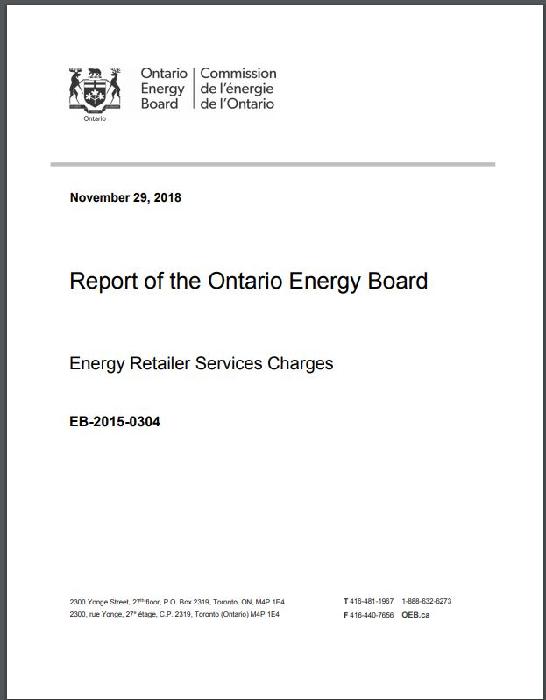 Report of the Ontario Energy Board Energy Retailer Services Charges