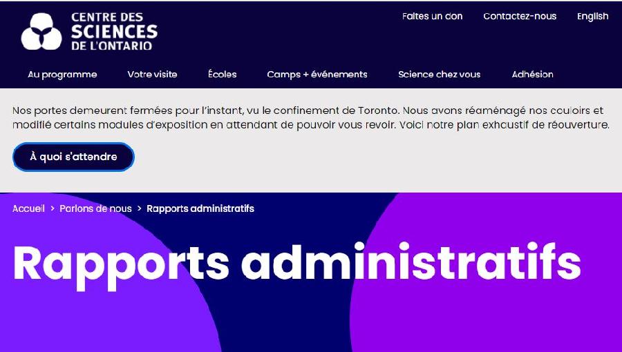 R/A Centre des sciences de l'Ont 19/20 - Publications Ontario